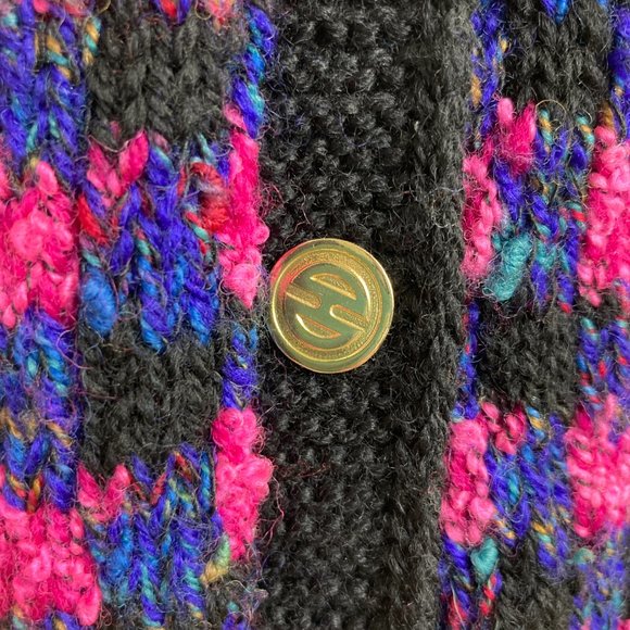 Emma Camusso Vintage Wool Chunky Knit Cardigan Pink Black Purple XL - Picture 9 of 14